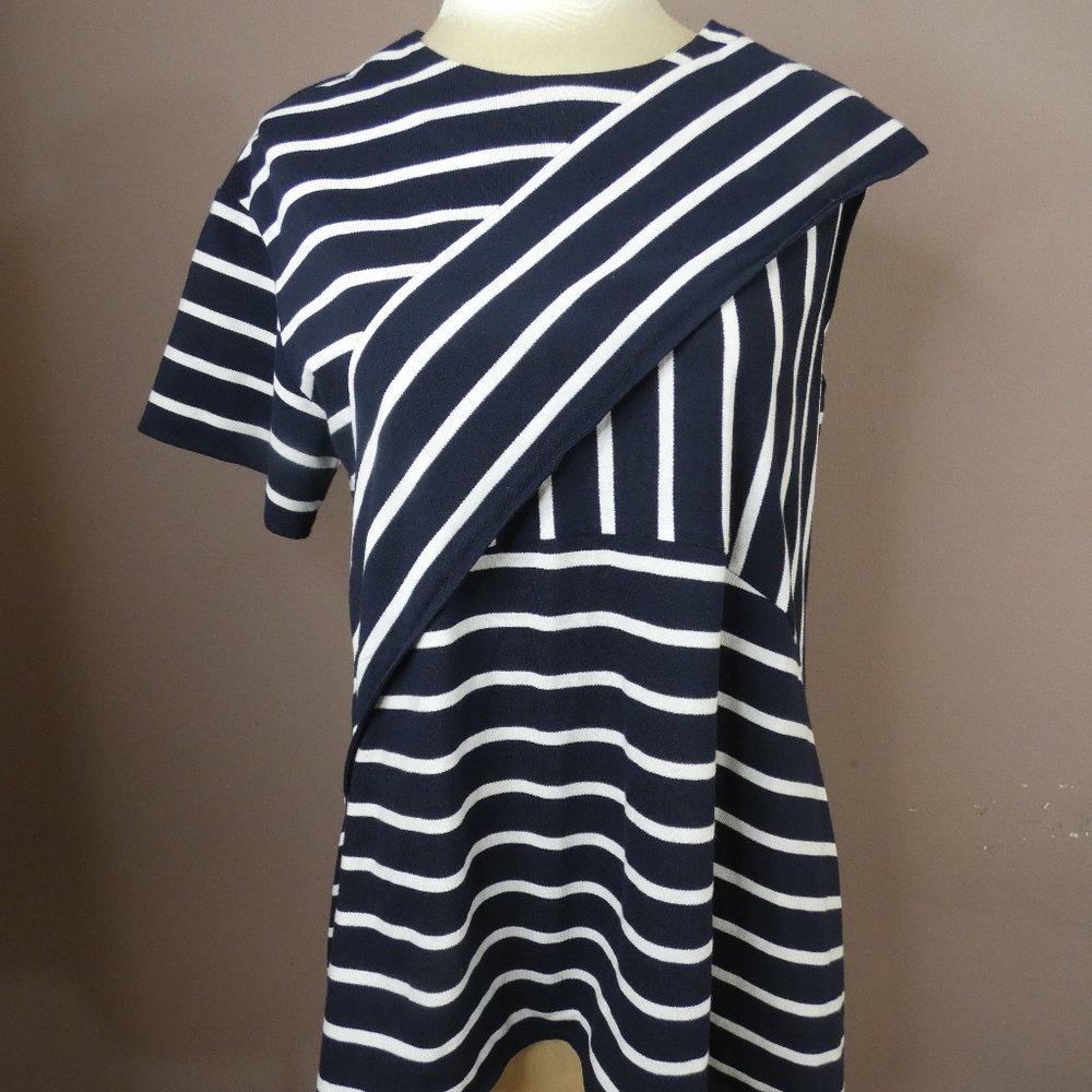 Goen. J Women's US 8 Striped One Sleeve Top Layered Asymmetrical Cotton Blend